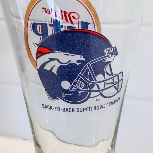 Vintage Denver Broncos Miller Pilsner Glass, "Back-To-Back Super Bowl Champs" - Picture 2 of 3